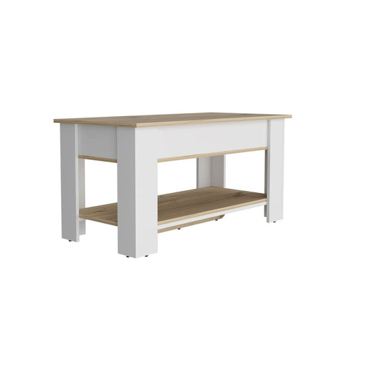 40" Oak and White Storage Bench with Flip Top