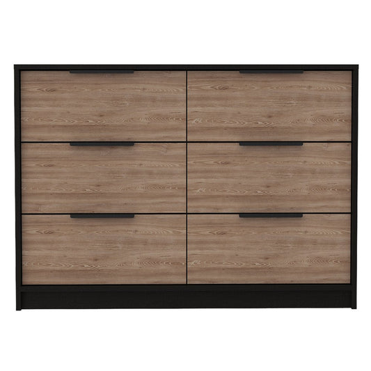 42" Brown And Black Wood Six Drawer Double Dresser