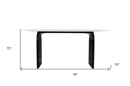 72" White and Black Marble And Solid Wood Sled Base Oval Dining Table