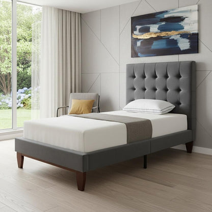 Gray Solid Wood King Tufted Upholstered Velvet Bed