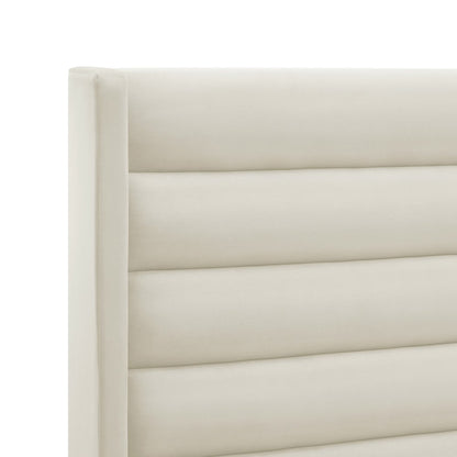 Cream Velvet Upholstered Queen Bed Frame