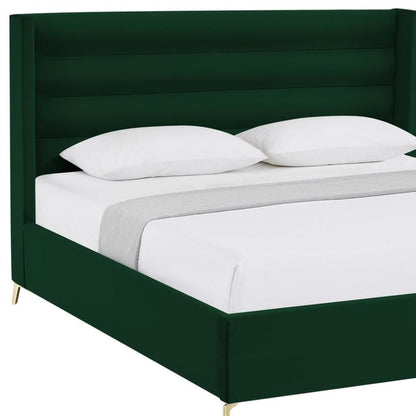 Green Velvet Upholstered King Bed Frame