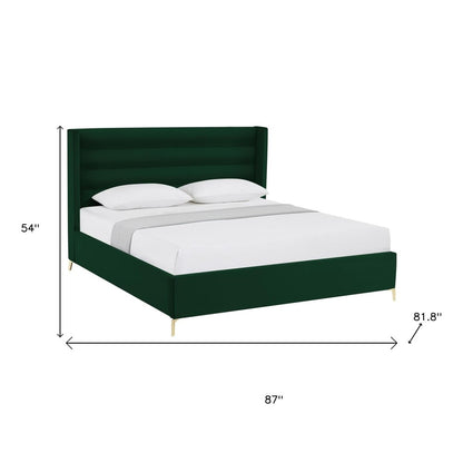 Green Velvet Upholstered King Bed Frame