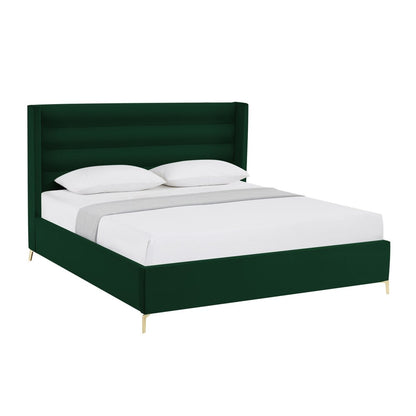 Green Velvet Upholstered King Bed Frame