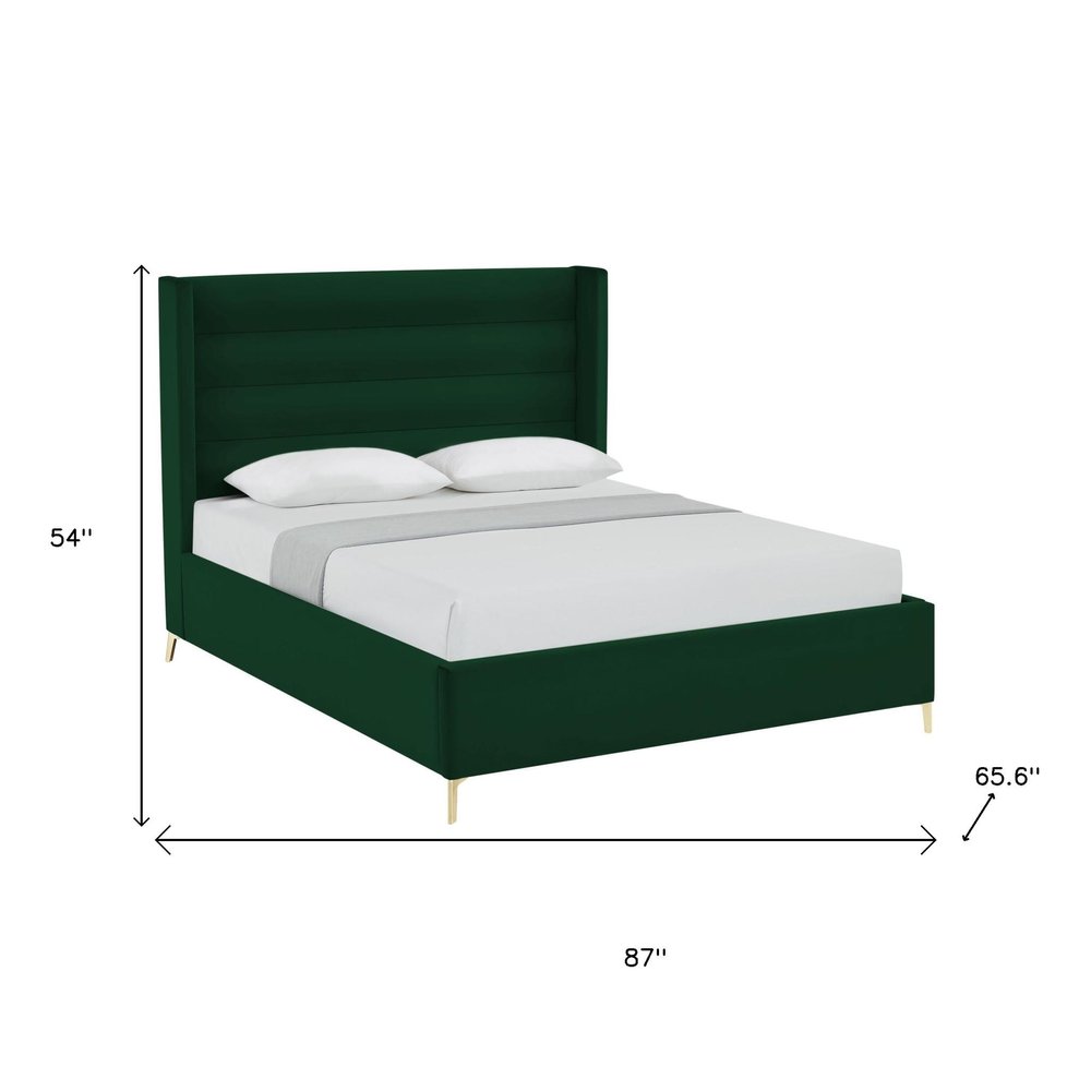 Green Velvet Upholstered King Bed Frame