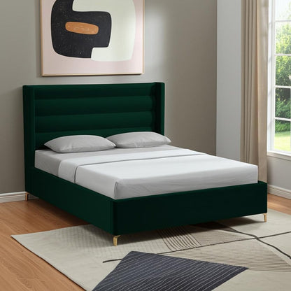 Green Velvet Upholstered King Bed Frame