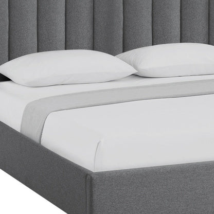 Gray Linen Upholstered King Bed Frame