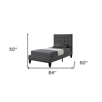 Beige Solid Wood Full Tufted Upholstered Linen Bed