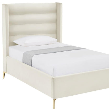 Cream Velvet Upholstered Queen Bed Frame