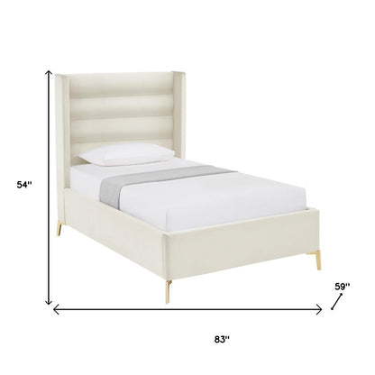 Cream Velvet Upholstered Queen Bed Frame