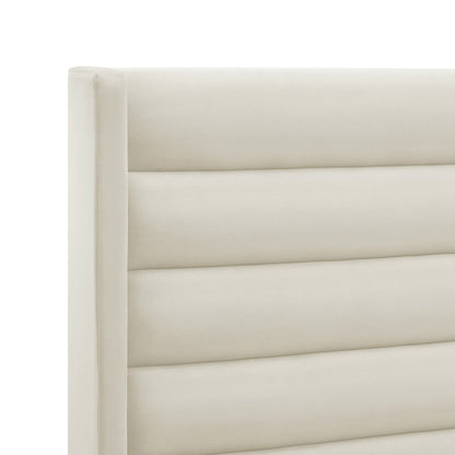 Cream Velvet Upholstered Queen Bed Frame