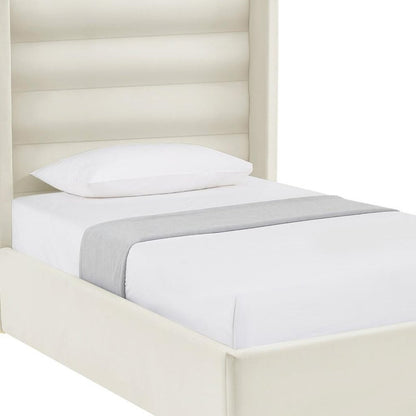 Cream Velvet Upholstered Queen Bed Frame