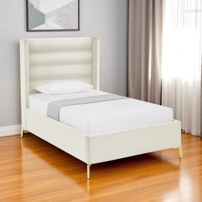 Cream Velvet Upholstered Queen Bed Frame