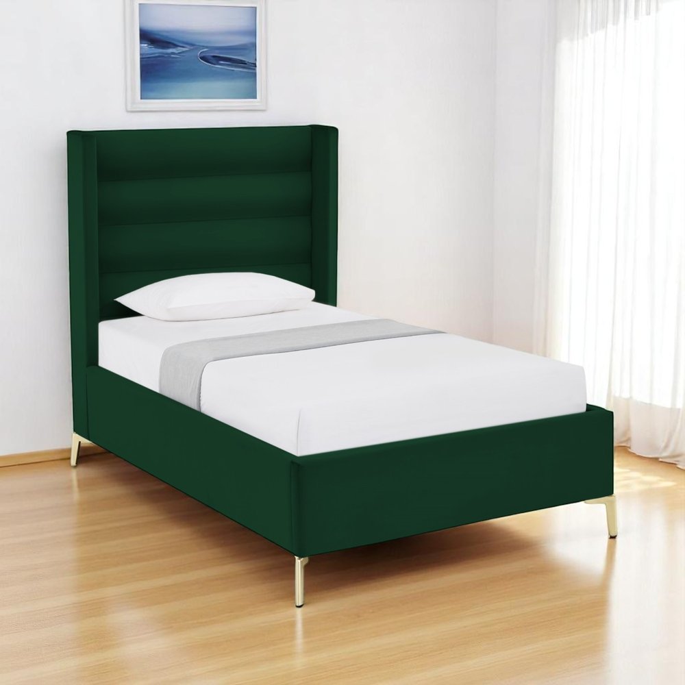 Green Velvet Upholstered King Bed Frame
