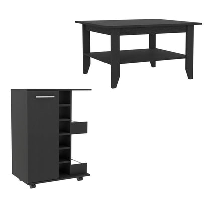 Set Of Two Black Wood Coffee Table