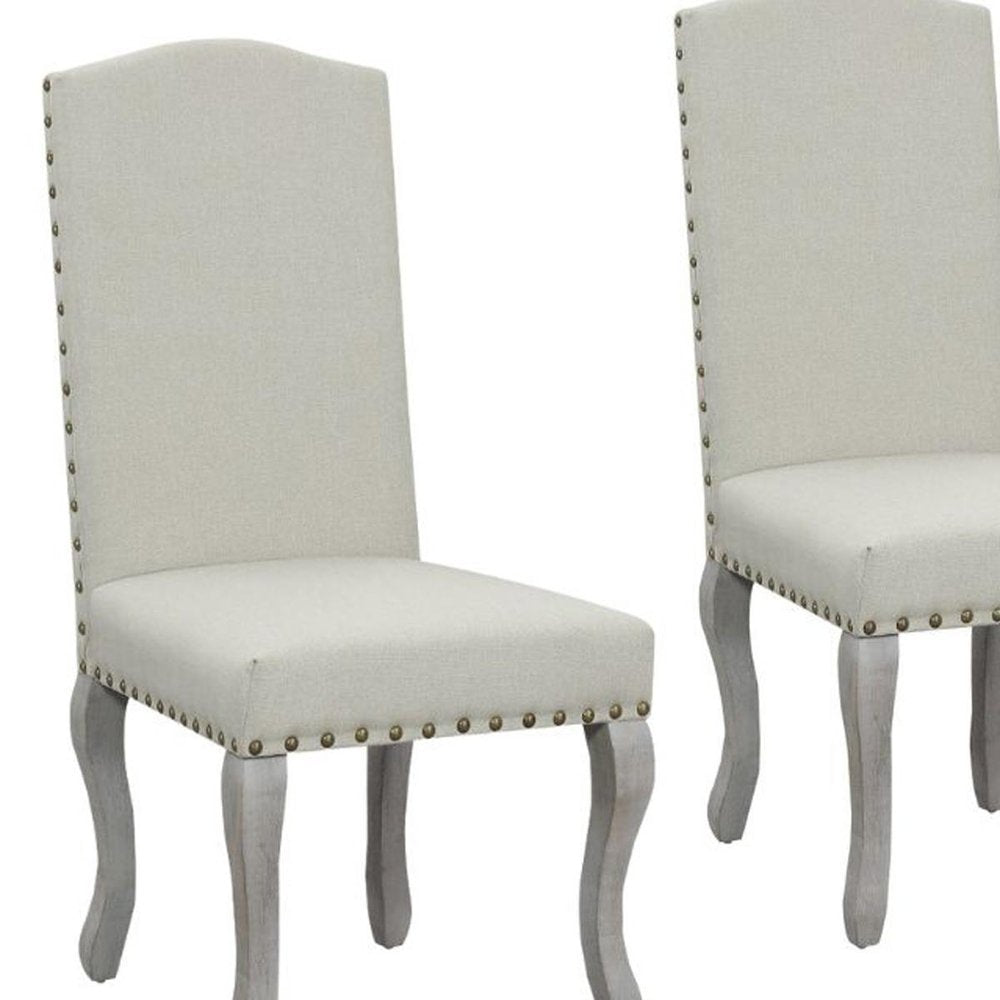 Set of Two Beige And Gray Upholstered Fabric Dining Parsons Chairs