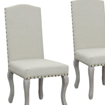 Set of Two Beige And Gray Upholstered Fabric Dining Parsons Chairs