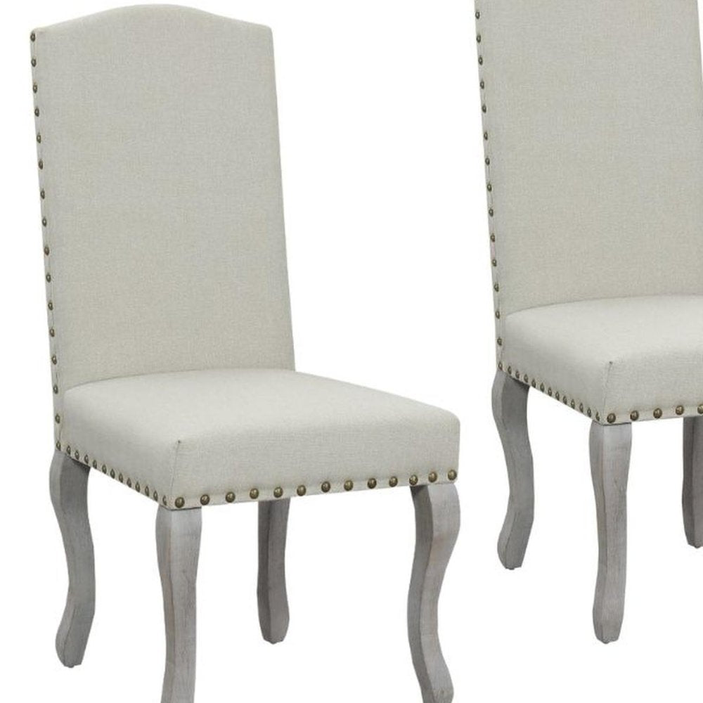 Set of Two Beige And Gray Upholstered Fabric Dining Parsons Chairs