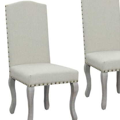Set of Two Beige And Gray Upholstered Fabric Dining Parsons Chairs