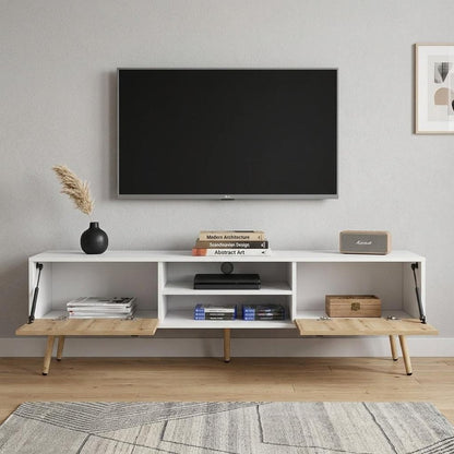 71" White And Beige Enclosed And Open Storage TV Stand