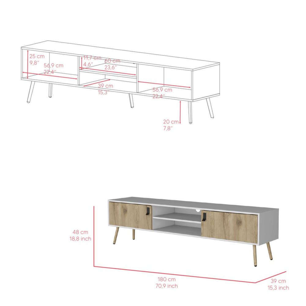 71" White And Beige Enclosed And Open Storage TV Stand