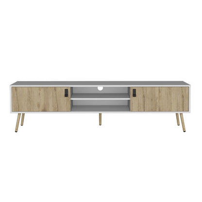 71" White And Beige Enclosed And Open Storage TV Stand