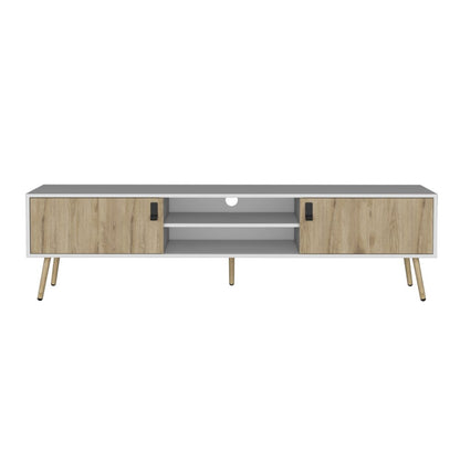 71" White And Beige Enclosed And Open Storage TV Stand