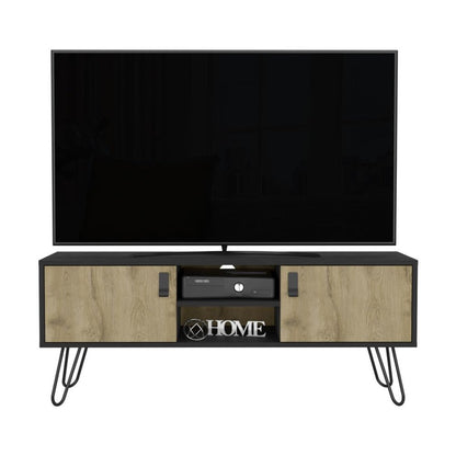 48" Beige and Black Cabinet Open And Enclosed Storage TV Stand