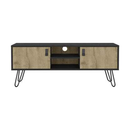 48" Beige and Black Cabinet Open And Enclosed Storage TV Stand