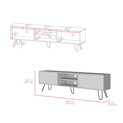 71" White Cabinet Open And Enclosed Storage TV Stand