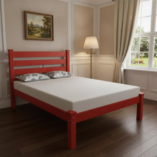Red Solid Wood Full Bed Frame