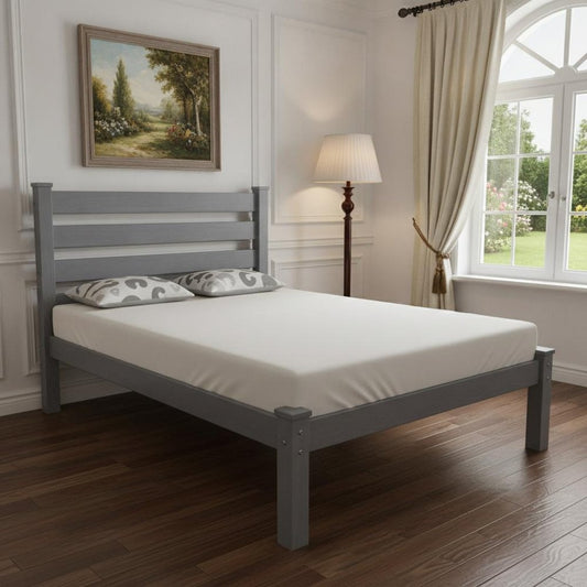 Gray Solid Wood Queen Bed Frame
