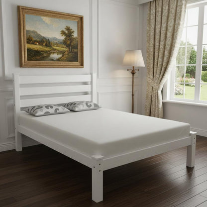 White Solid Wood Queen Bed Frame