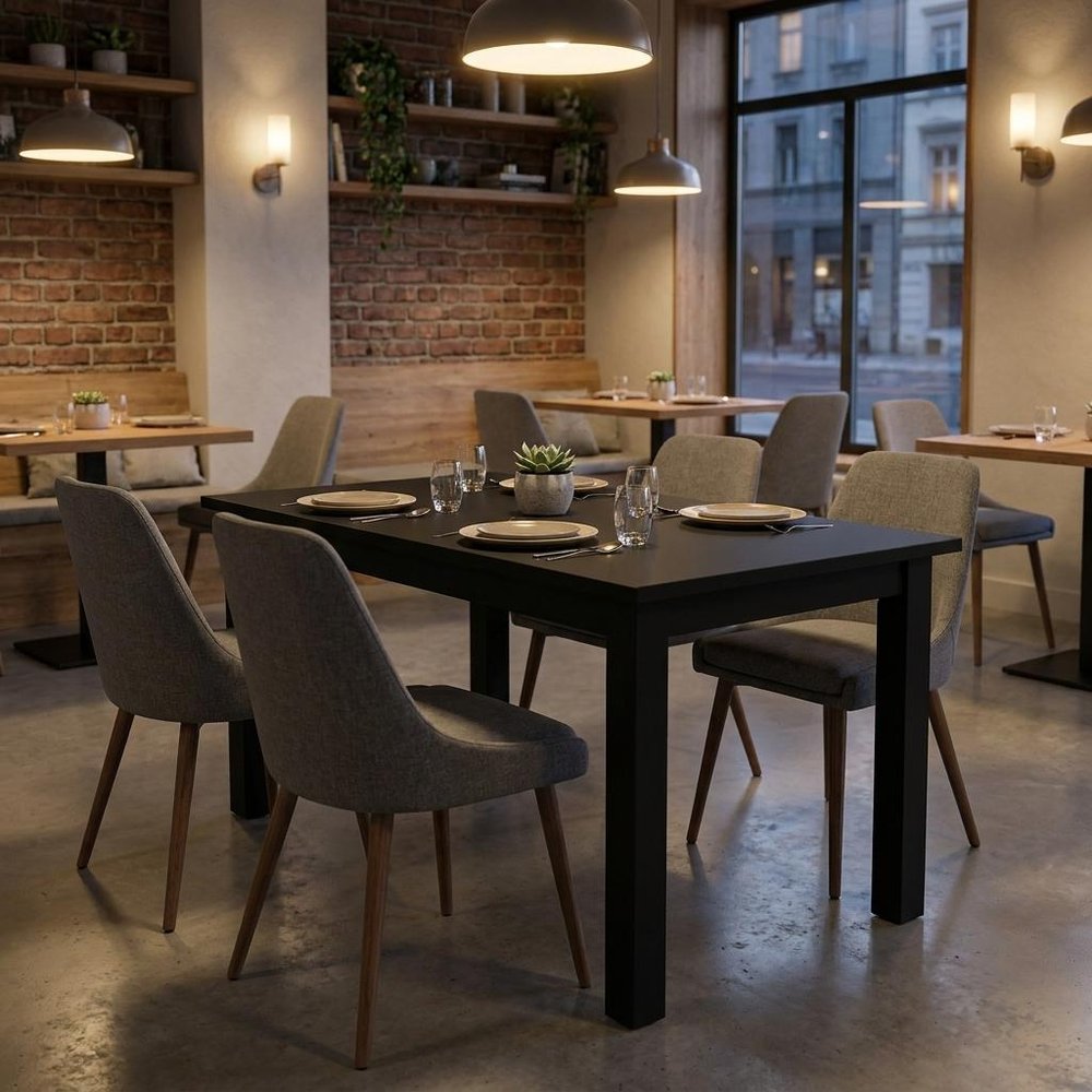 60" Black Solid Wood Dining Table
