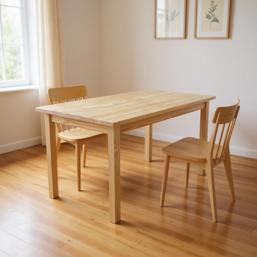 60" Natural Solid Wood Dining Table