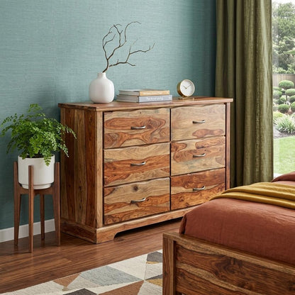 60" Brown Solid Wood Six Drawer Double Dresser