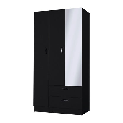 71" Black Wood Mirrored Two Door Two Drawer Combo Dresser