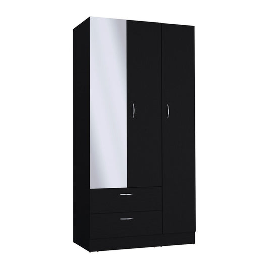 71" Black Wood Mirrored Two Door Two Drawer Combo Dresser