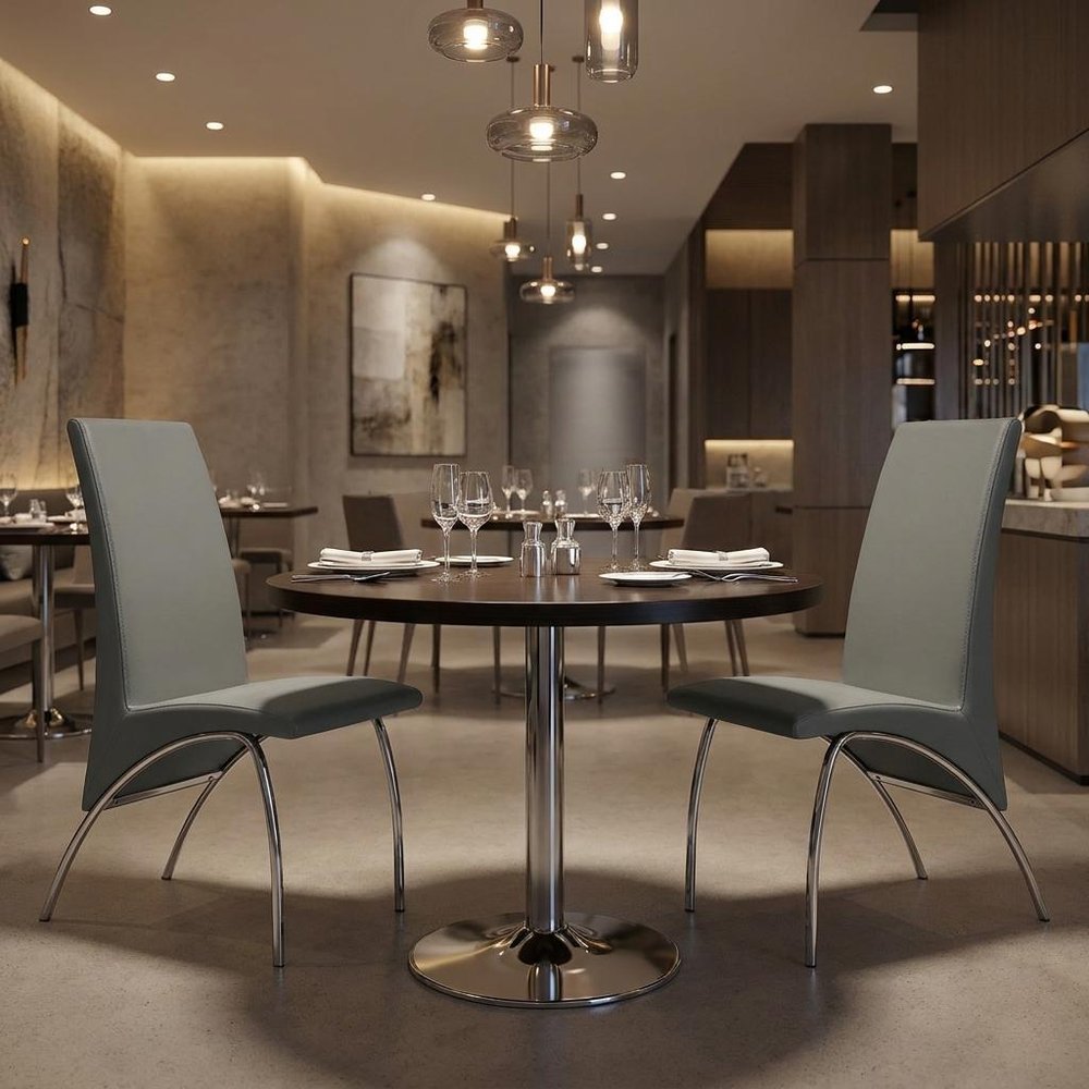 Set of Two Gray and Silver Upholstered Faux Leather Dining Side Chairs