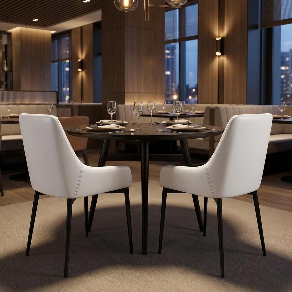 Set of Two White and Black Faux Leather Dining Side Chairs