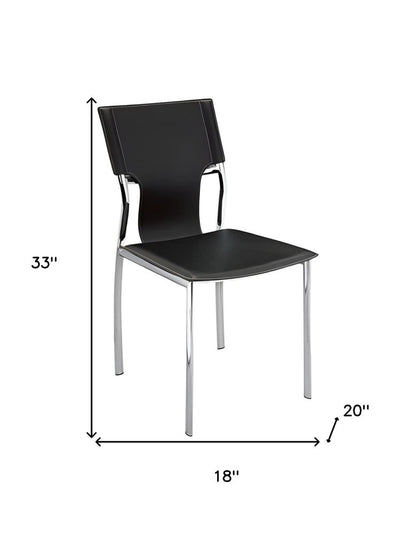 Set of Four Black and Silver Metal and Leather Partially Open Back Dining Side Chairs