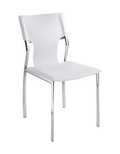 Set of Four White and Silver Metal and Leather Dining Side Chairs