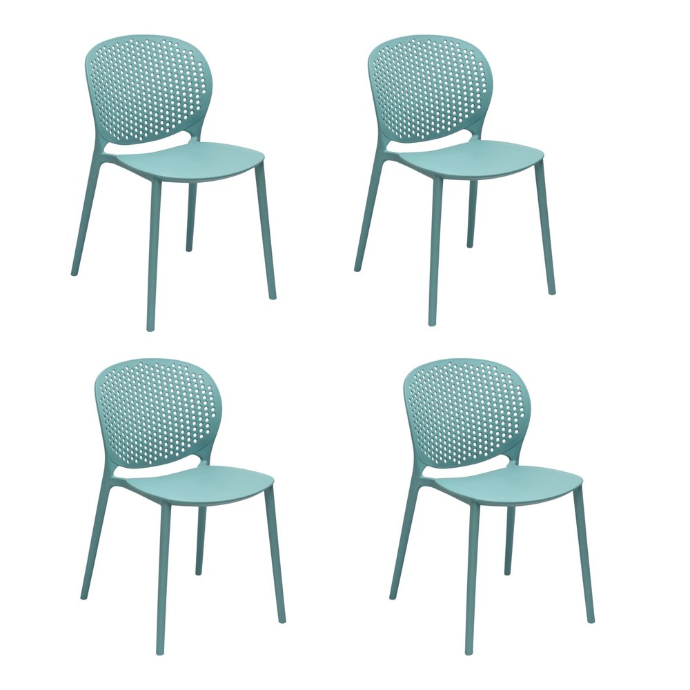 Set of Four Blue Heavy Duty Plastic Dining Side Chairs