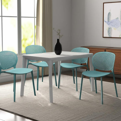 Set of Four Blue Heavy Duty Plastic Dining Side Chairs