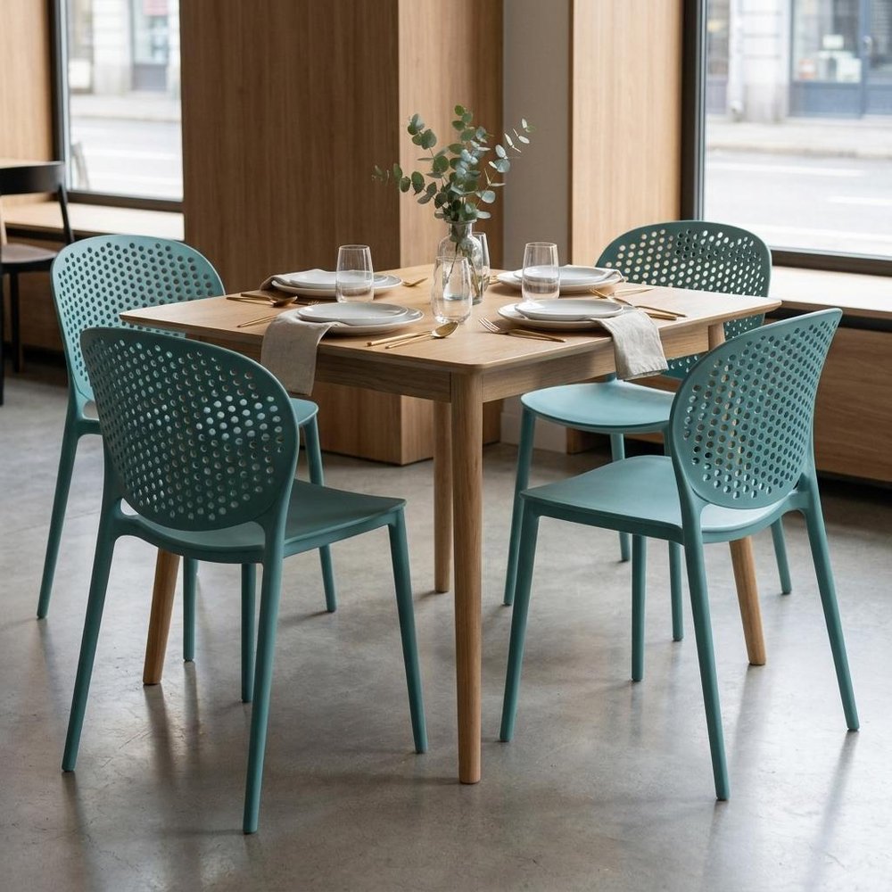 Set of Four Blue Heavy Duty Plastic Dining Side Chairs