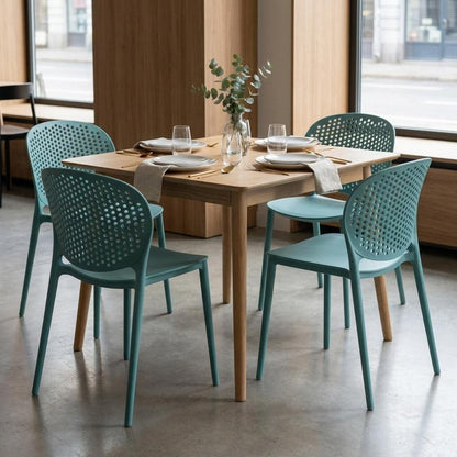 Set of Four Blue Heavy Duty Plastic Dining Side Chairs