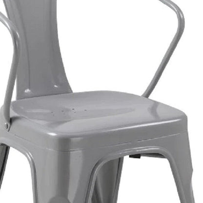 Set of Four Gray Metal Partially Open Back Dining Arm Chairs
