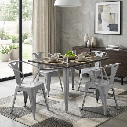 Set of Four Gray Metal Partially Open Back Dining Arm Chairs