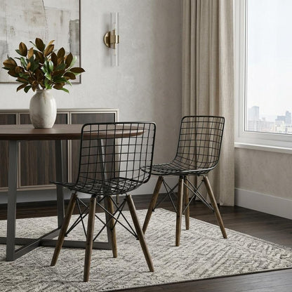Set of Two Gray And Brown Metal Open Back Dining Side Chairs