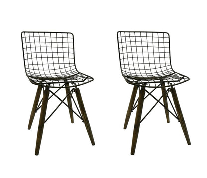 Set of Two Gray And Brown Metal Open Back Dining Side Chairs